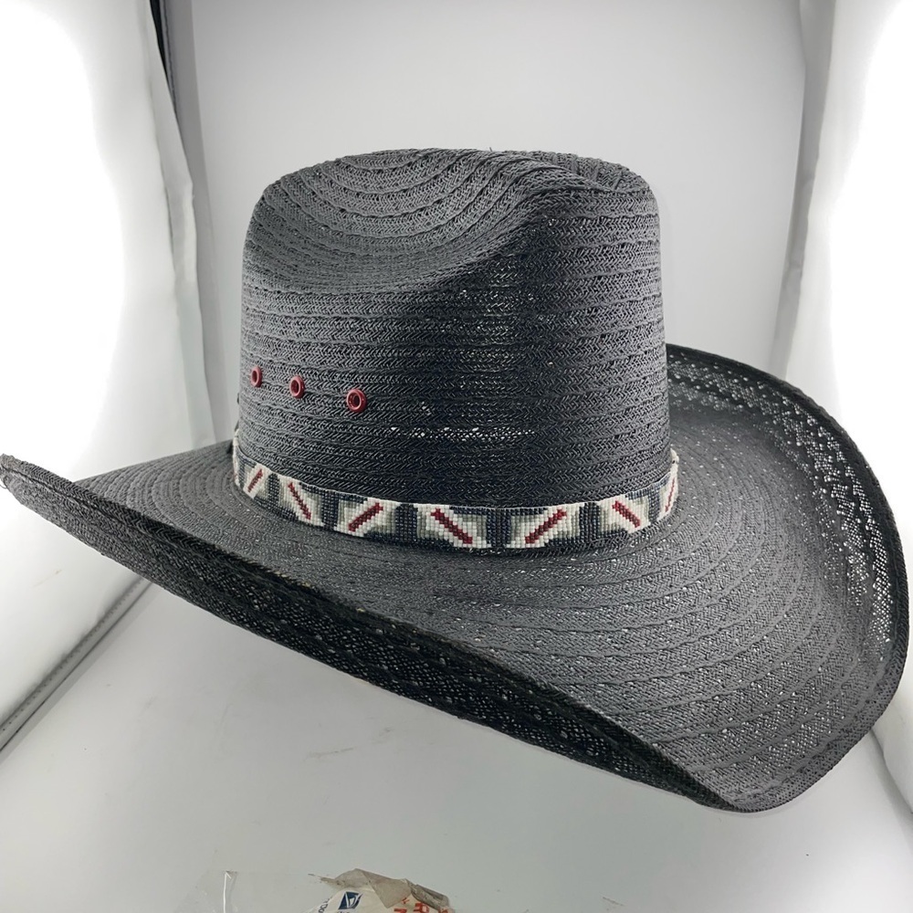 Round Up Cattleman Straw Western Cowboy Hat Long Oval Black 7 1/4​​​​​